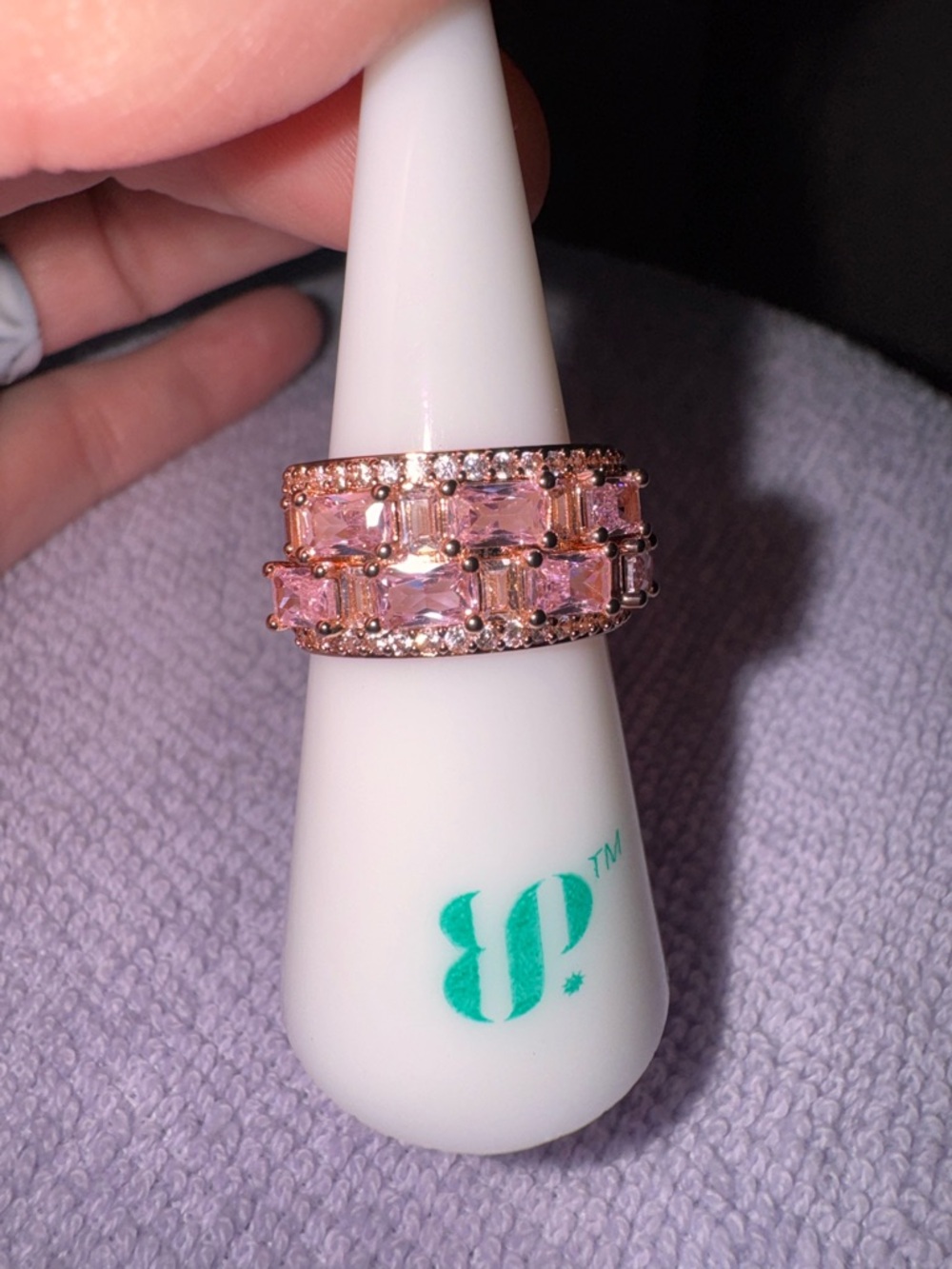 bp Pink Crystal Rose Gold Band Ring